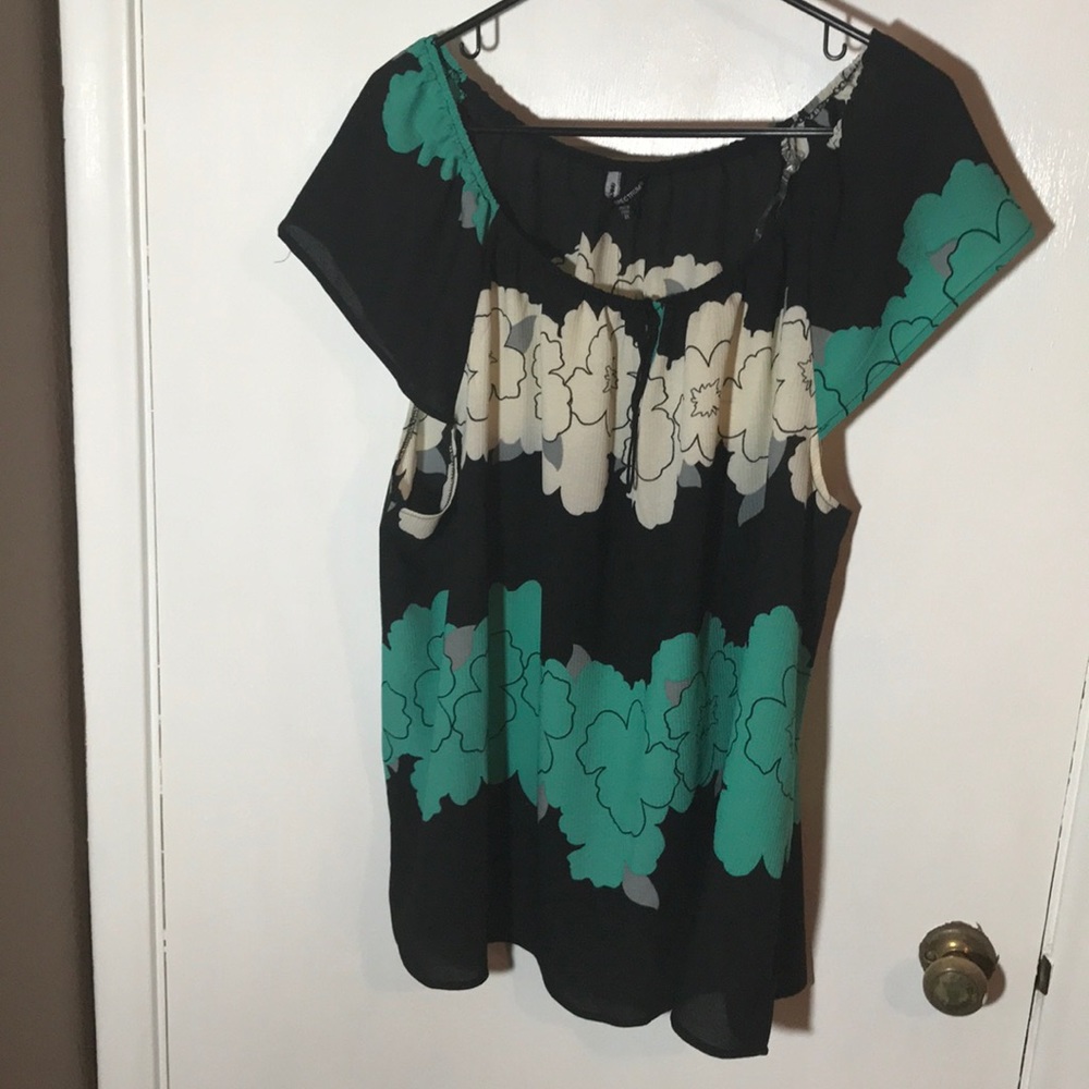 Black teal short sleeve blouse